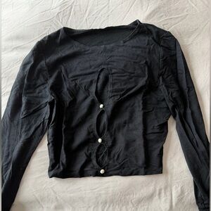 Reformation Black Crop Top with Pearl Details